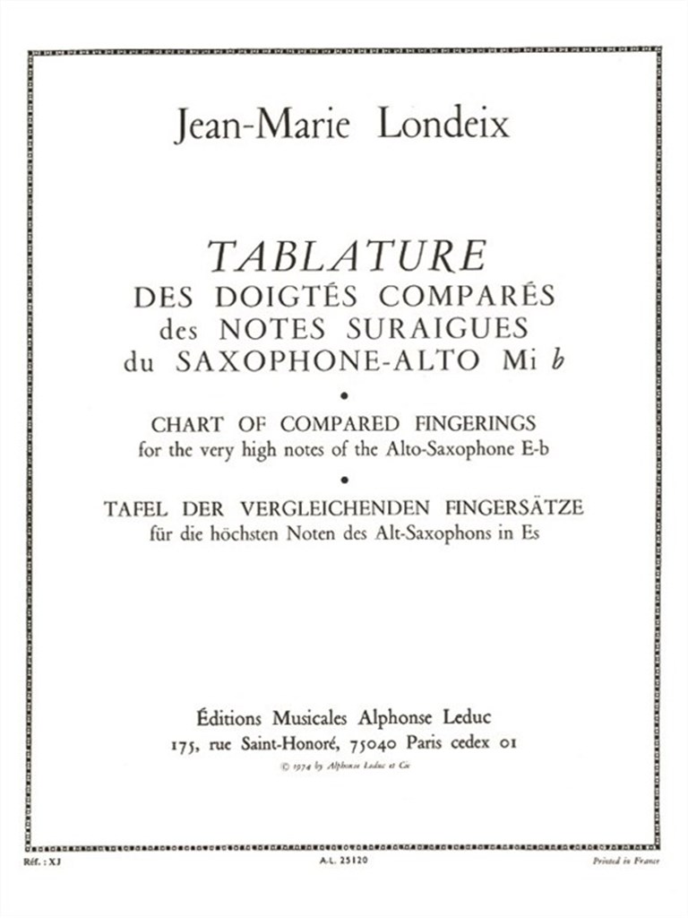 Tablature des Doigtes compares des Notes suraigues